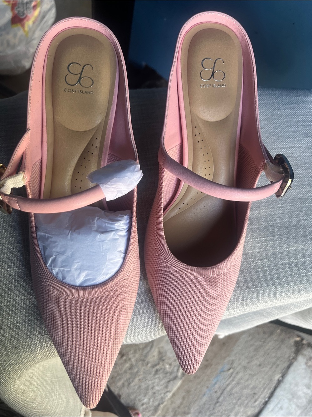 Pink Pointed cosy island Heels 7.5